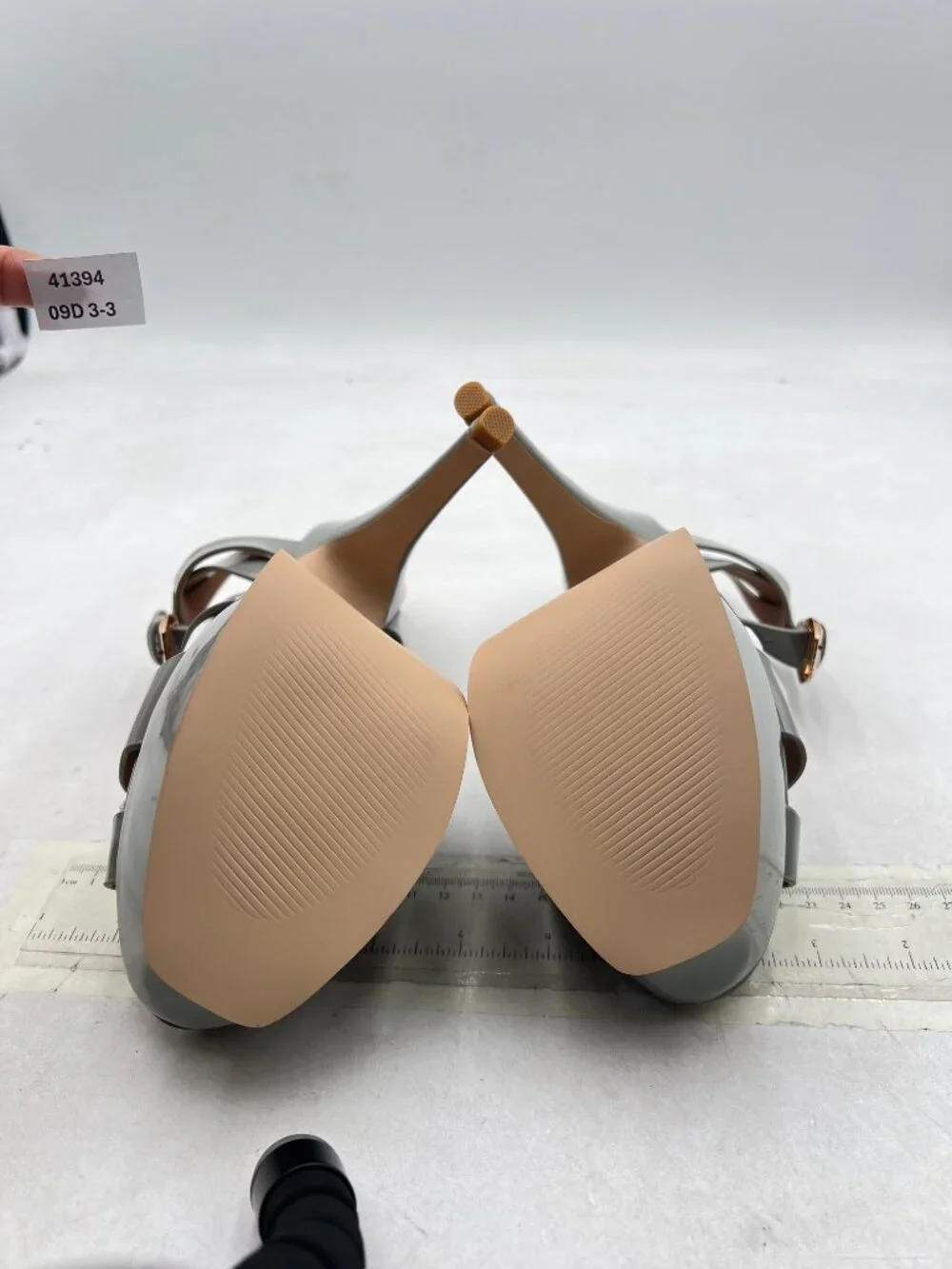 YDN Grey Strappy High Heeled Platform Peep Toe Stiletto Heels T-strap Sandals